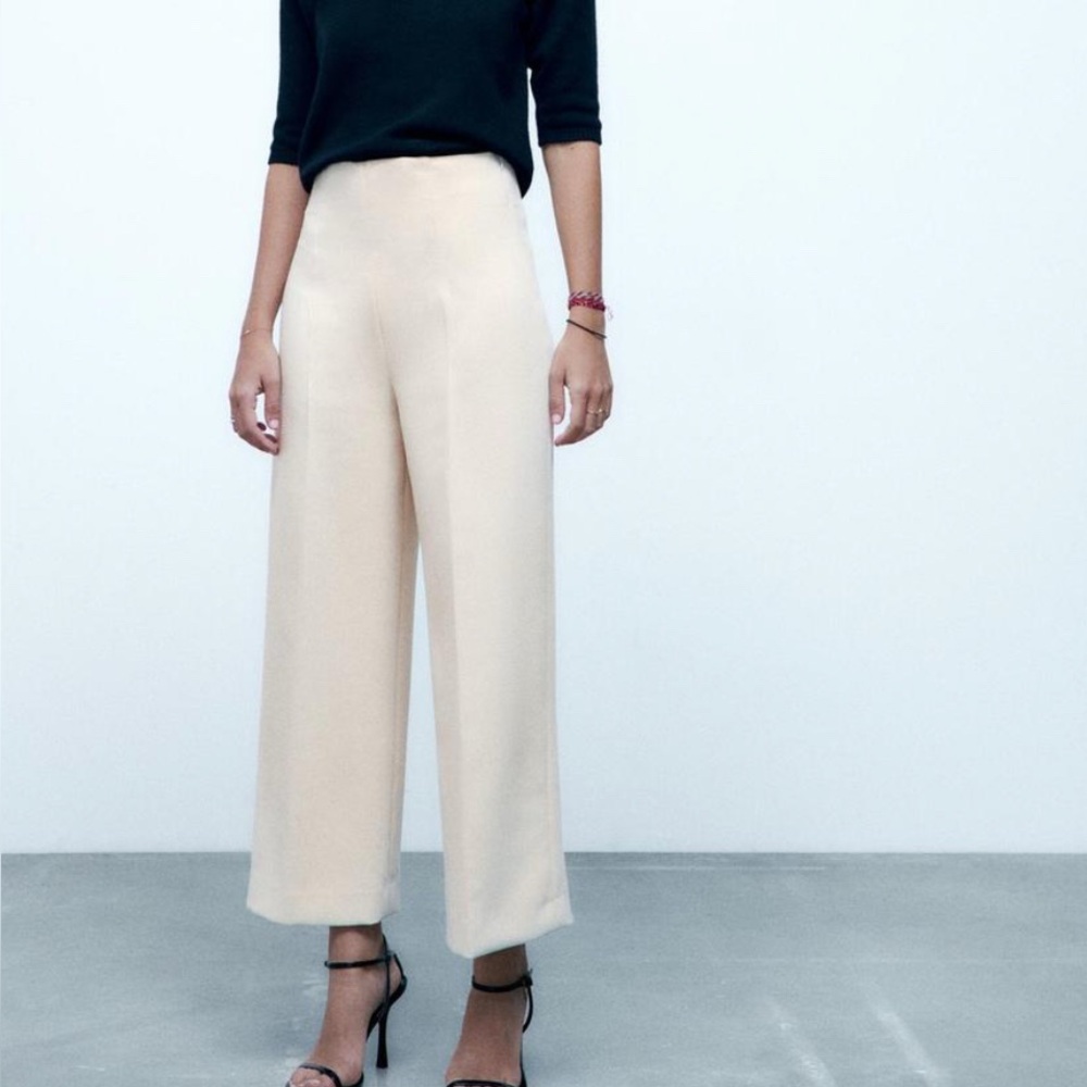 Zara Beige Wide Leg Trousers